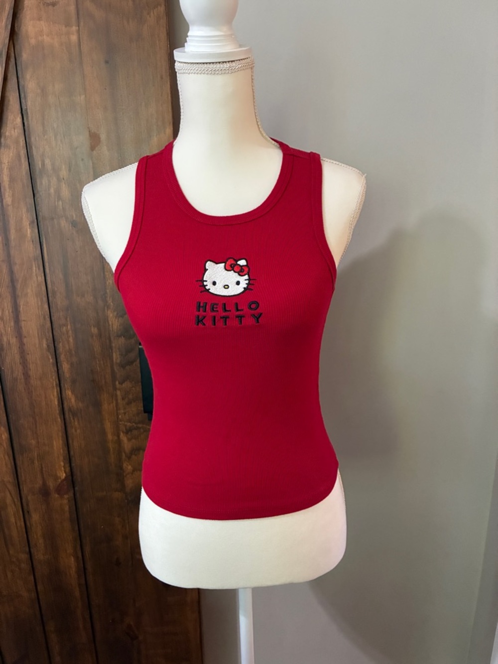 Aeropostale x Hello Kitty Red Ribbed Tank 100% Cotton Embroidered Size M